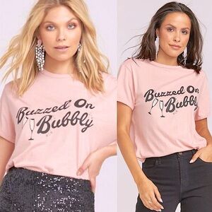 Show Me Your Mumu Buzzed On bubbly Graphic Tee Pink Cotton Size Small